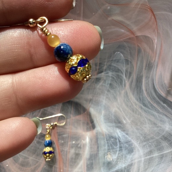 Blue and gold earrings - Picture 4 of 6